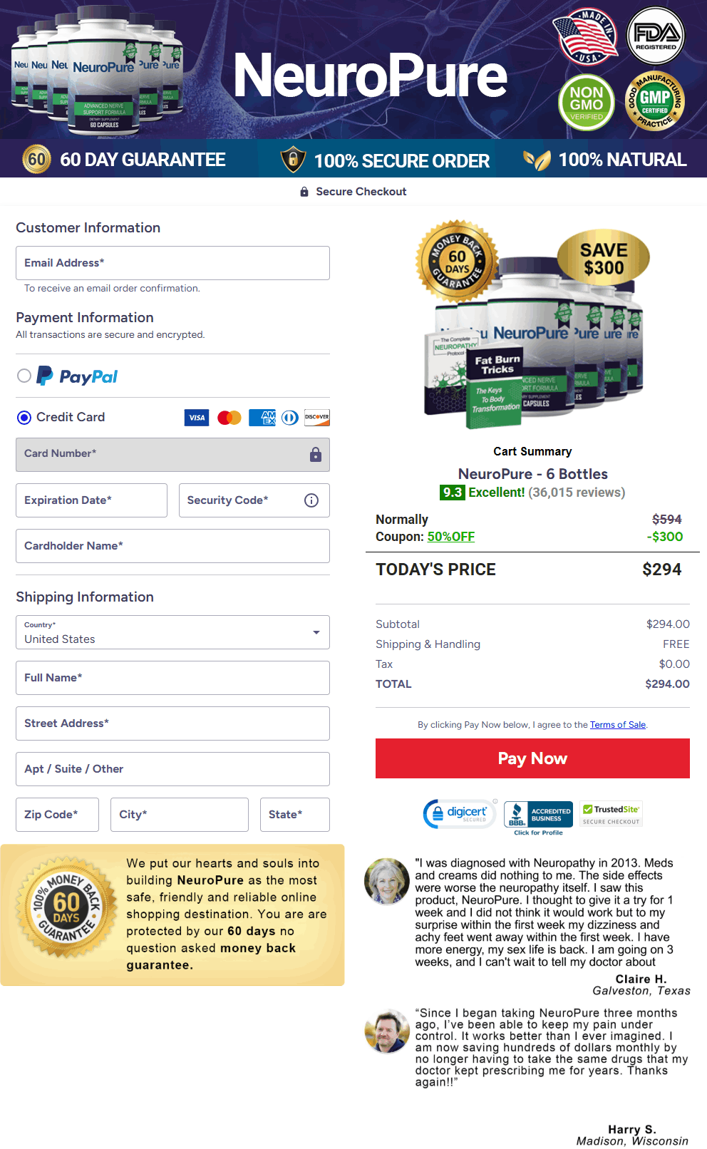 NeuroPure Checkout page